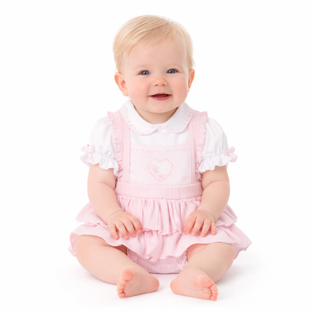 Pastels & Co Girls Pink Ruffle Romper Set Helena