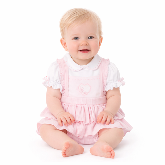 Pastels & Co Girls Pink Ruffle Romper Set Helena