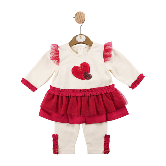 Mintini Baby Girls Ivory and Red Dress and Legging Set 6211 image 0