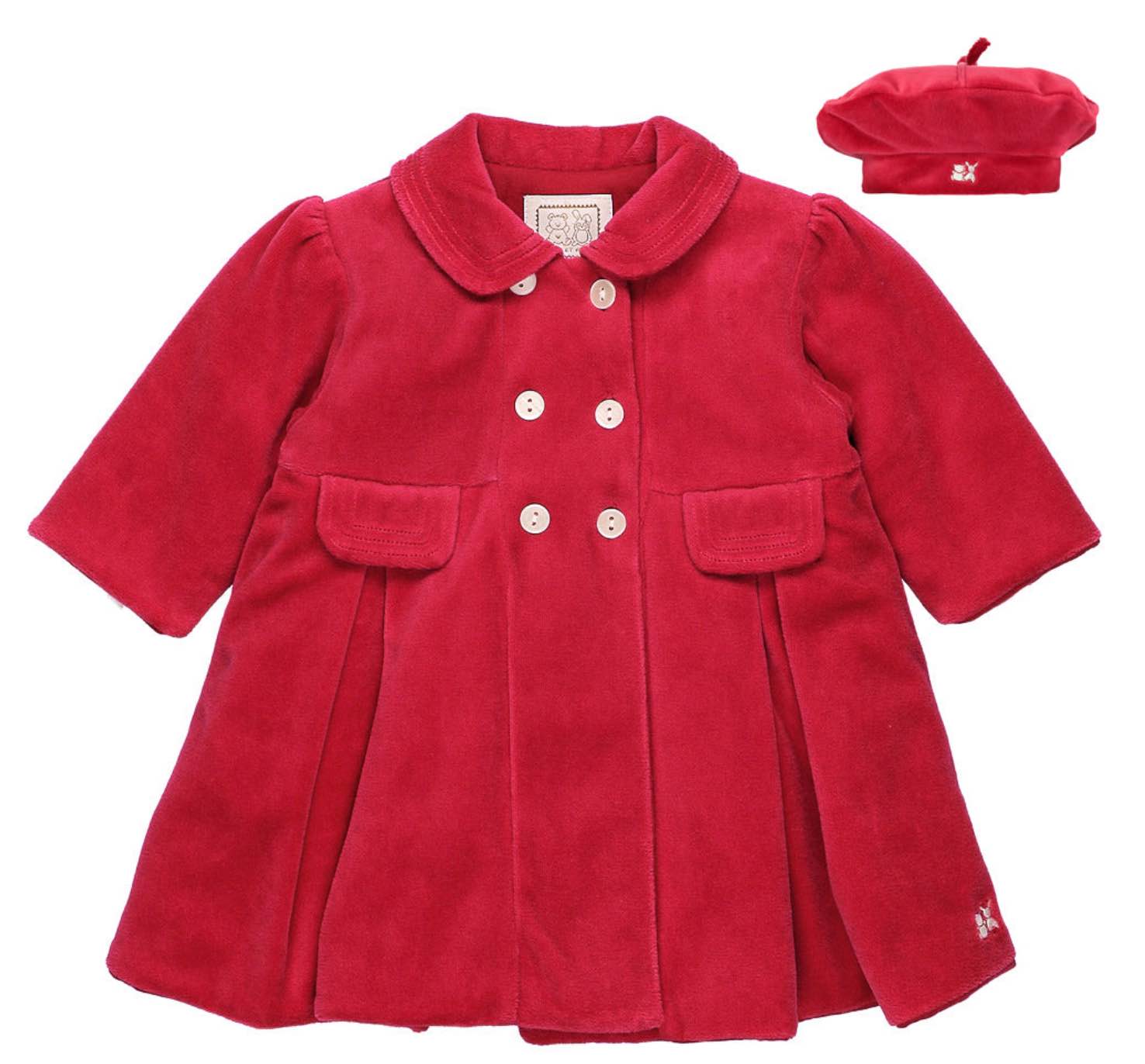 Emile Et Rose Baby Girl Red Velour Coat and Hat Set Rosanna image 0