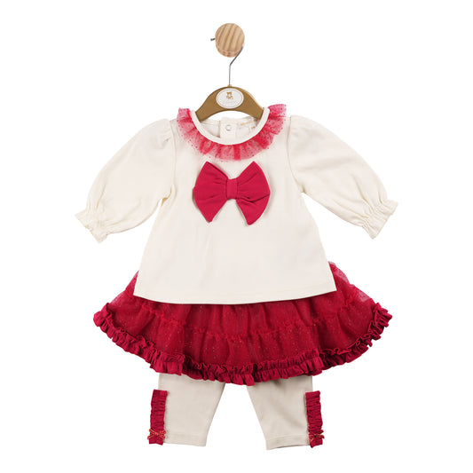 Mintini Baby Girls Ivory and Red Tutu Skirt and Legging Set 6210 image 0