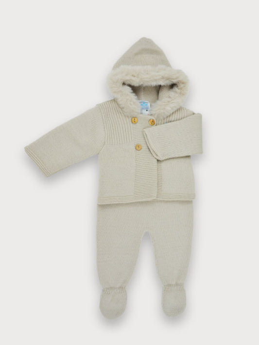 Sardon Baby Beige Knitted Hooded Two Piece Set 709 image 0