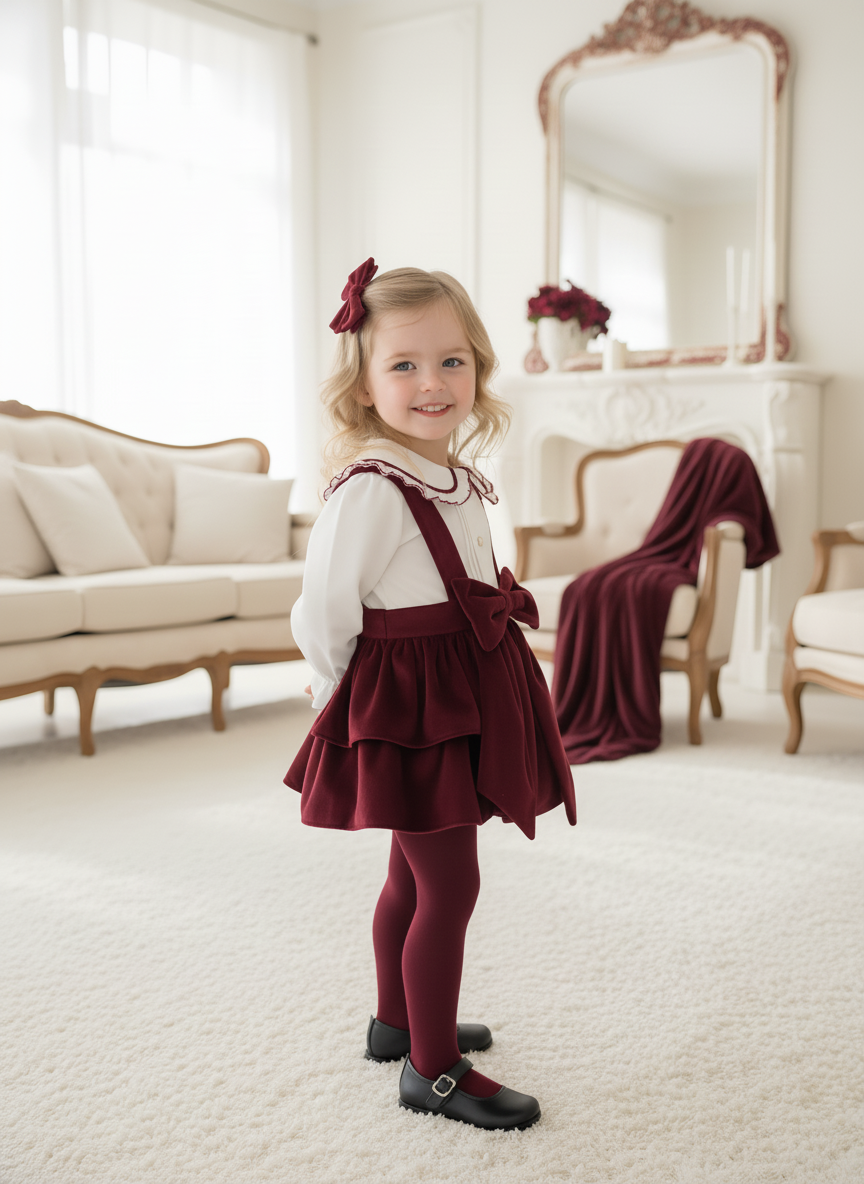 PRE ORDER Be Chic Girls Burgundy Velvet Bow Pant Set 813 807