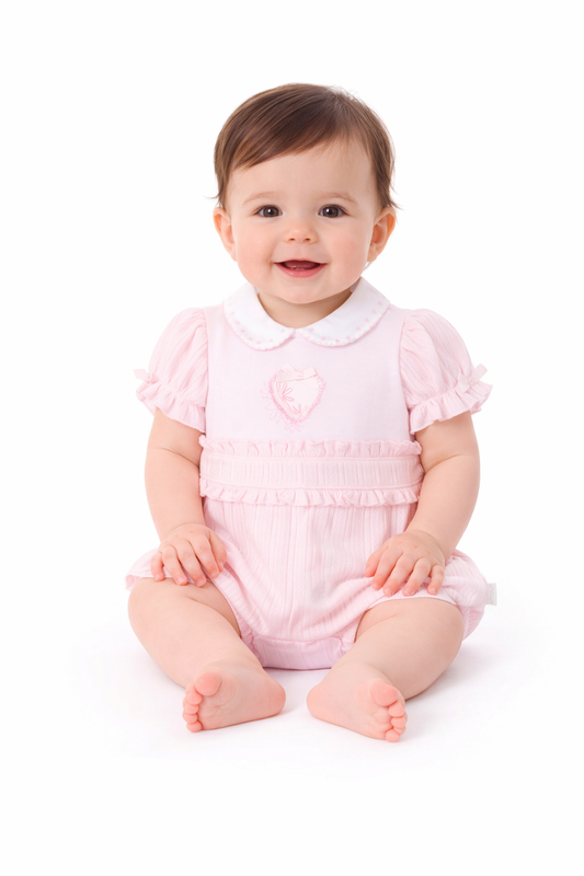 Pastels & Co Girls Pink Ribbed Ruffle Romper Hattie