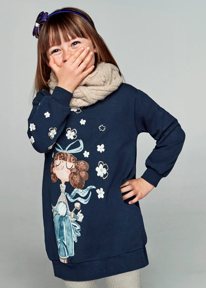 Mayoral Girls Navy Printed Sweater Dress 4937 image 1