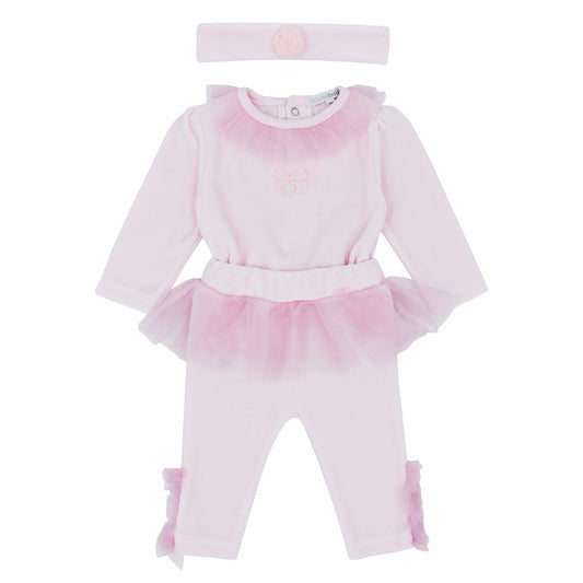 Blues Baby Girls Pink Velour Tulle Legging Set with Hairband BB1441 image 0