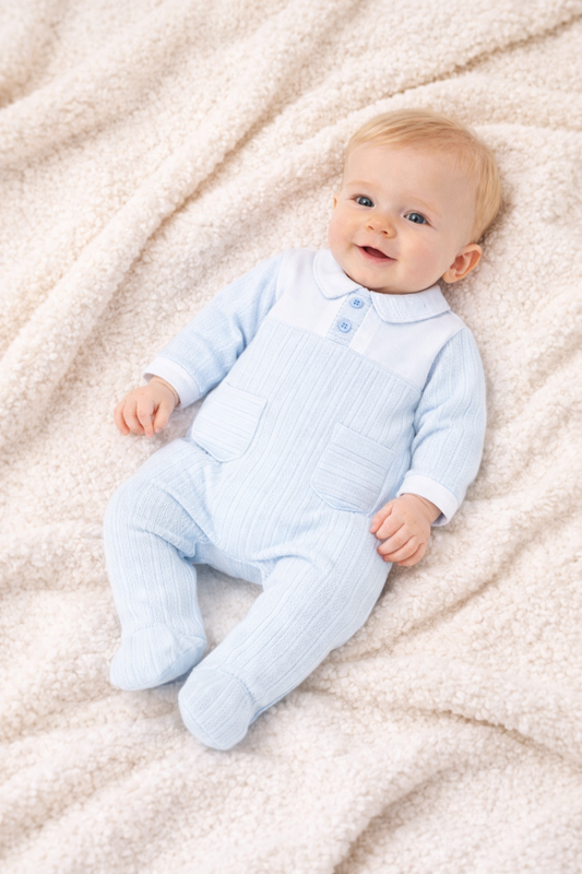 Pastels & Co Boys Blue Knit Ribbed Babygrow Harry