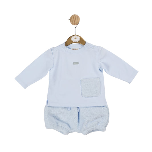 Mintini Baby Boys Blue Soft Teddy Short Bloomer Set 6026 image 0