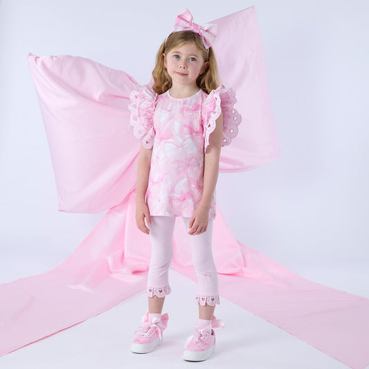 ADee Pink Bow Print Ruffle Legging Set Rachel