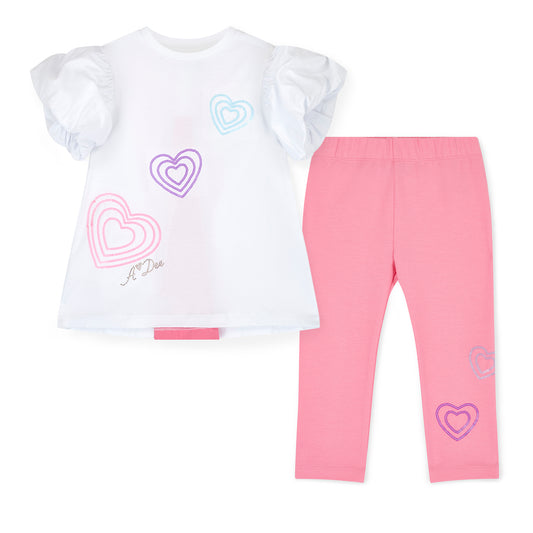 PRE ORDER ADee White and Pink Heart Legging Set Ella