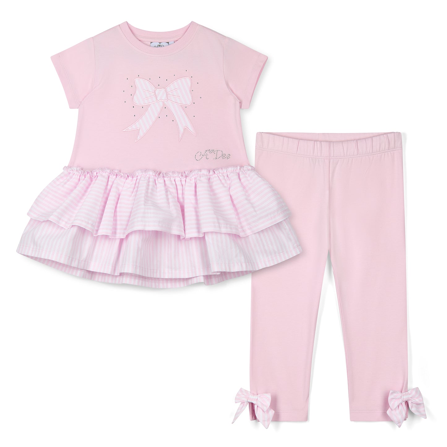 PRE ORDER ADee Pink Seersucker Frill Legging Set Cecilia