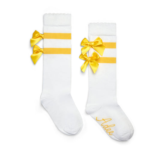 PRE ORDER ADee White Triple Bow Knee High Sock Dawn