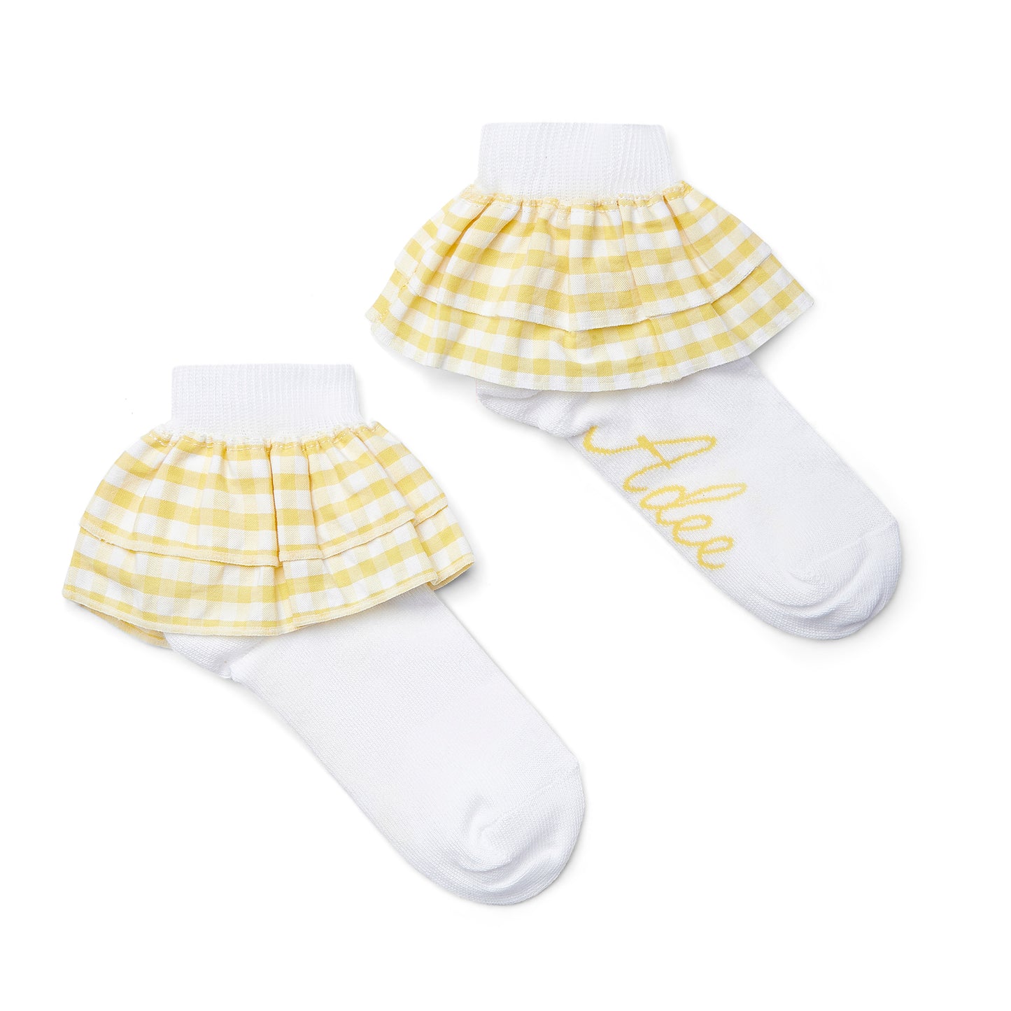 PRE ORDER ADee White and Lemon Check Frill Ankle Sock Dina