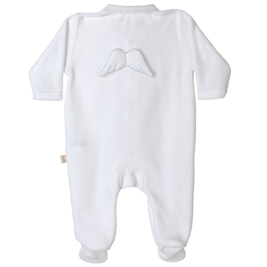 Baby Gi Unisex White Angel Wing Velour Babygrow AG530