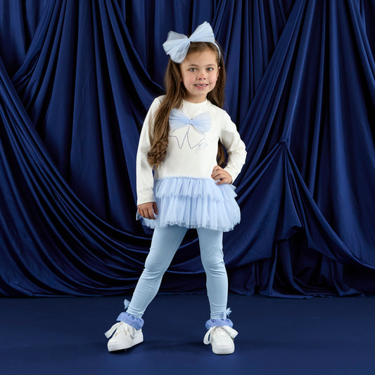 ADee Girls Blue Tulle Bow Legging Set Mila