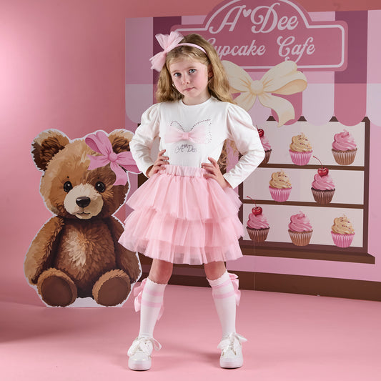 ADee Girls White & Pink Tulle Skirt Set Mackenzie