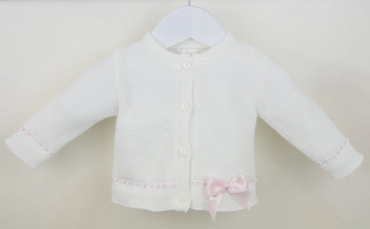 PEX Baby Girl White Knitted Bow Cardigan Sophia