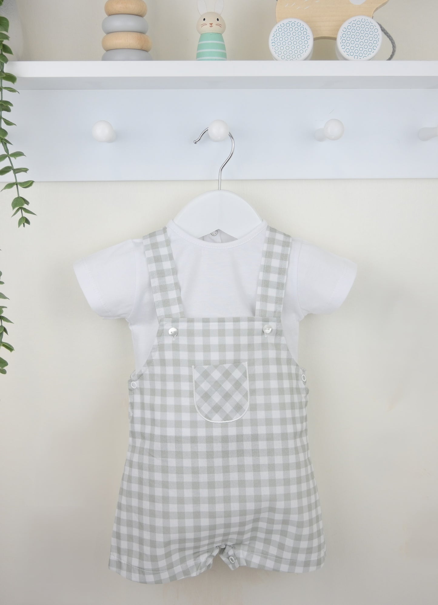 PEX Baby Boy Sage Checked Dungaree Set Flynn