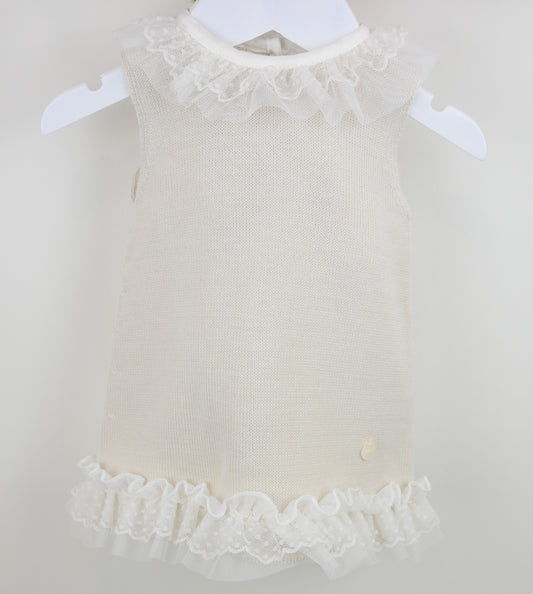 PRE ORDER PEX Baby Girl Beige Knit Lace Dress Tammy
