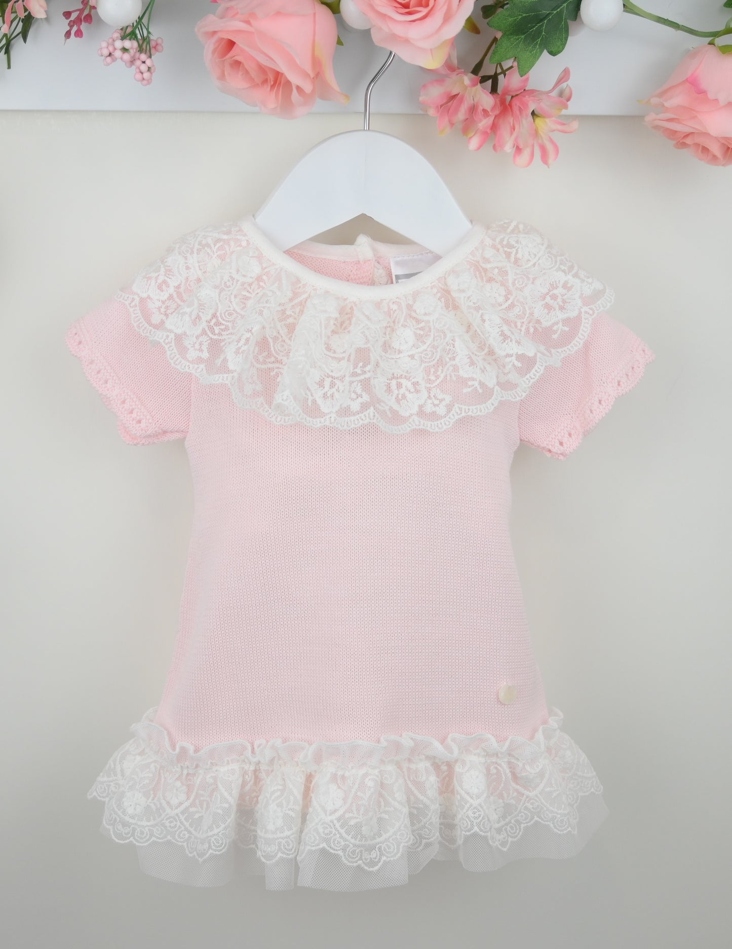PEX Baby Girl Pink Knit Lace Dress Annabelle