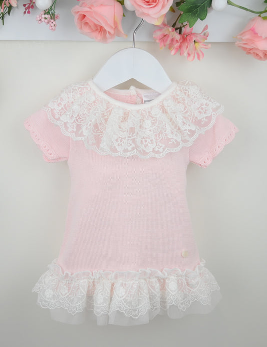 PRE ORDER PEX Baby Girl Pink Knit Lace Dress Annabelle