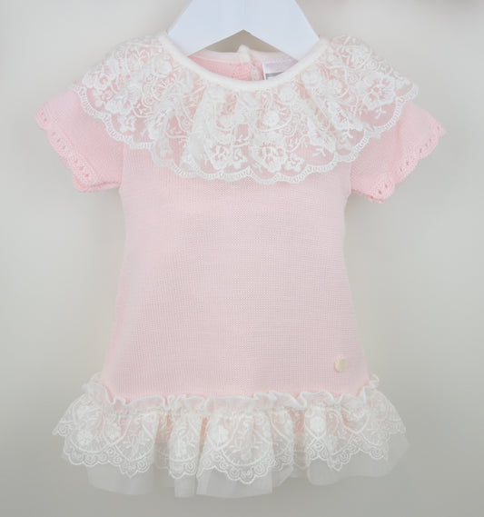 PRE ORDER PEX Baby Girl Pink Knit Lace Dress Annabelle