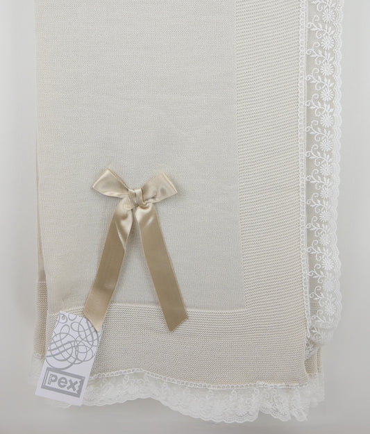 PRE ORDER PEX Baby Beige Knit Lace Bow Shawl Lara