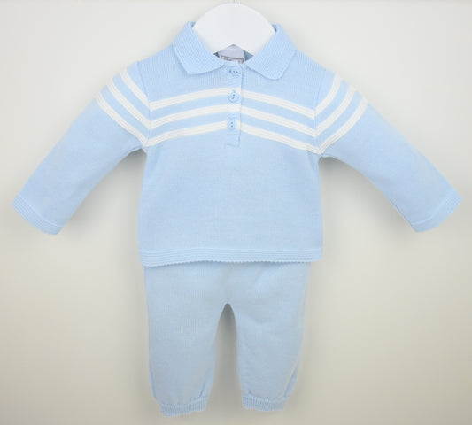 PRE ORDER PEX Baby Boy Blue Knitted Stripe Trouser Set Mateo