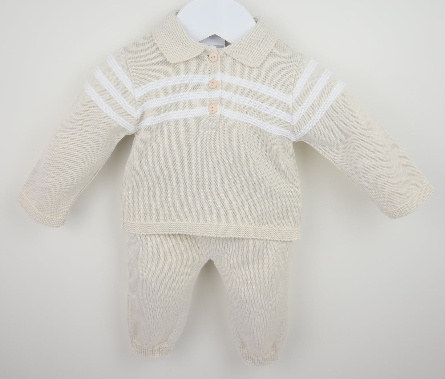 PRE ORDER PEX Baby Boy Beige Knitted Stripe Trouser Set Mateo