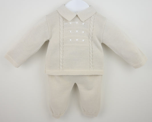 PRE ORDER PEX Baby Boy Beige Knitted Trouser Set Thomas
