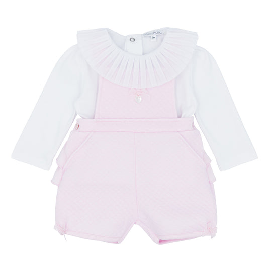 Blues Baby Pink Girls Frill Dungaree Set BB1700