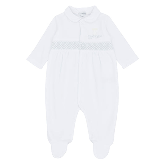 Blues Baby Unisex White Velour Smock Babygrow BB2076