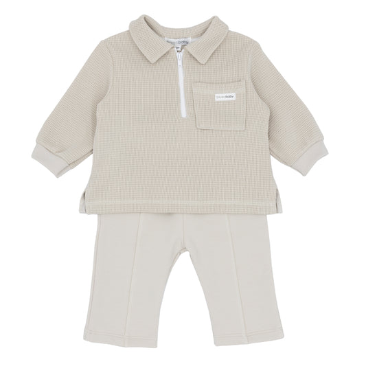 Blues Baby Boys Beige Zip Polo & Trouser Set BB2216
