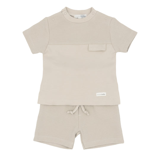 PRE ORDER Blues Baby Boys Beige Ribbed Short Set BB3069