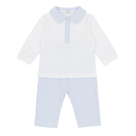 Blues Baby Boys White & Blue Polo & Trouser Set BB3231