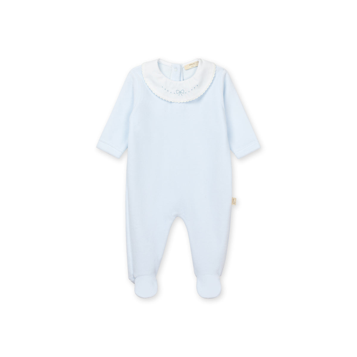 Baby Gi Blue Velour Bow Babygrow BG502