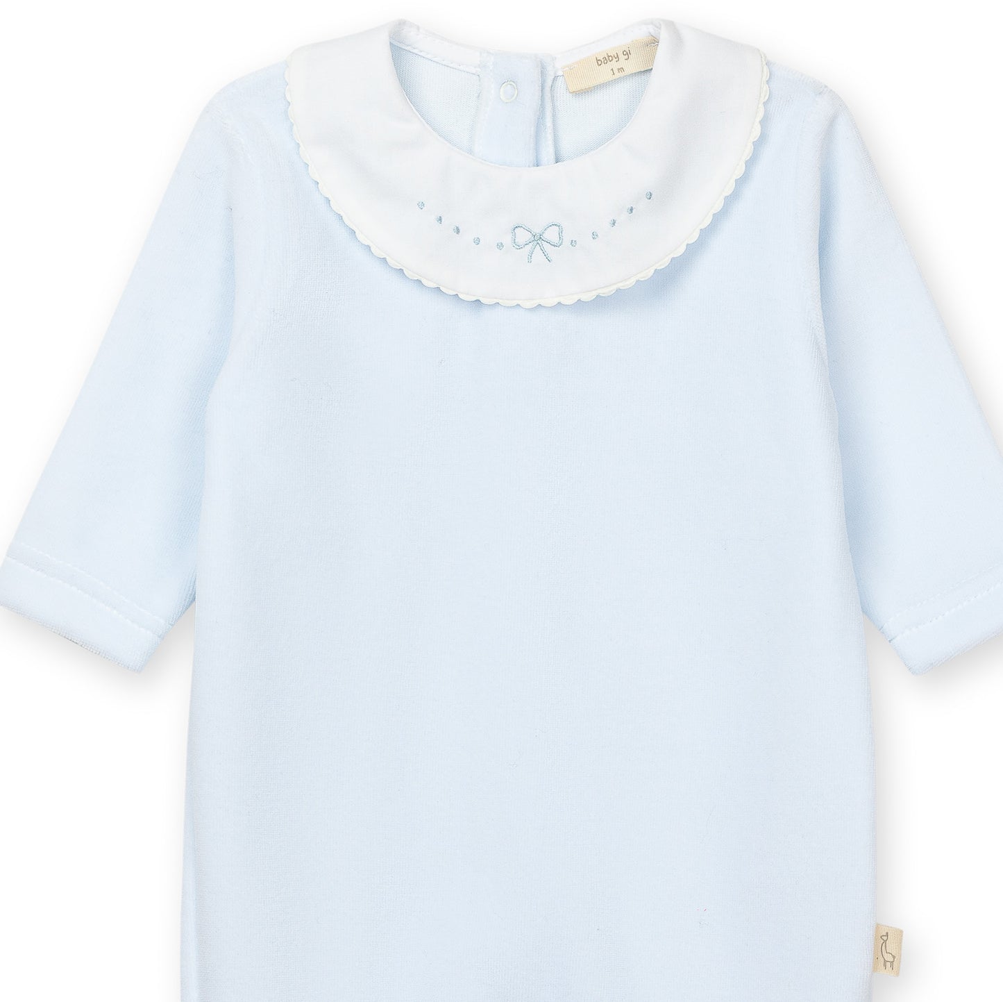Baby Gi Blue Velour Bow Babygrow BG502