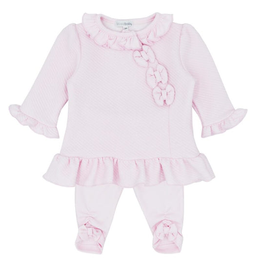 Blues Baby Pink Girls Ribbed Bow Legging Set BB1684