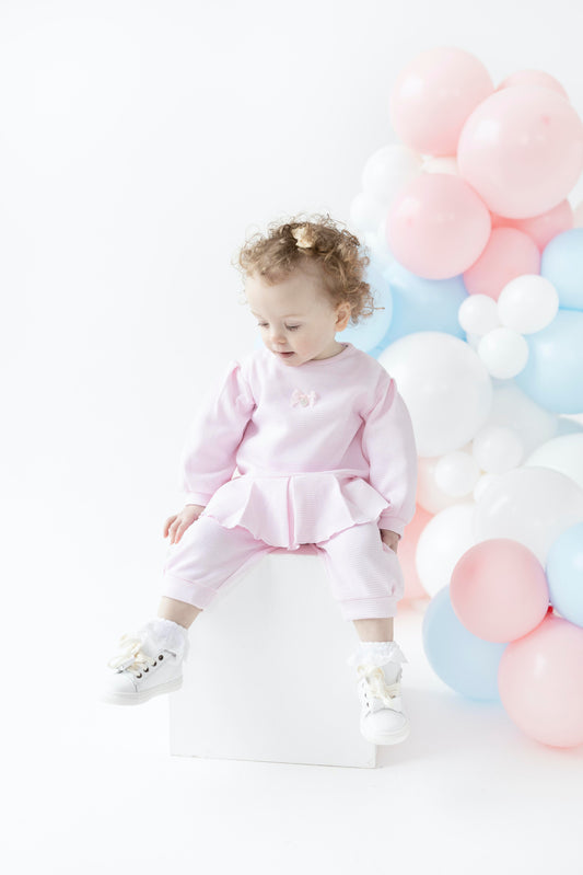 Blues Baby Girls Pink Frill Waffle Tracksuit BB2202