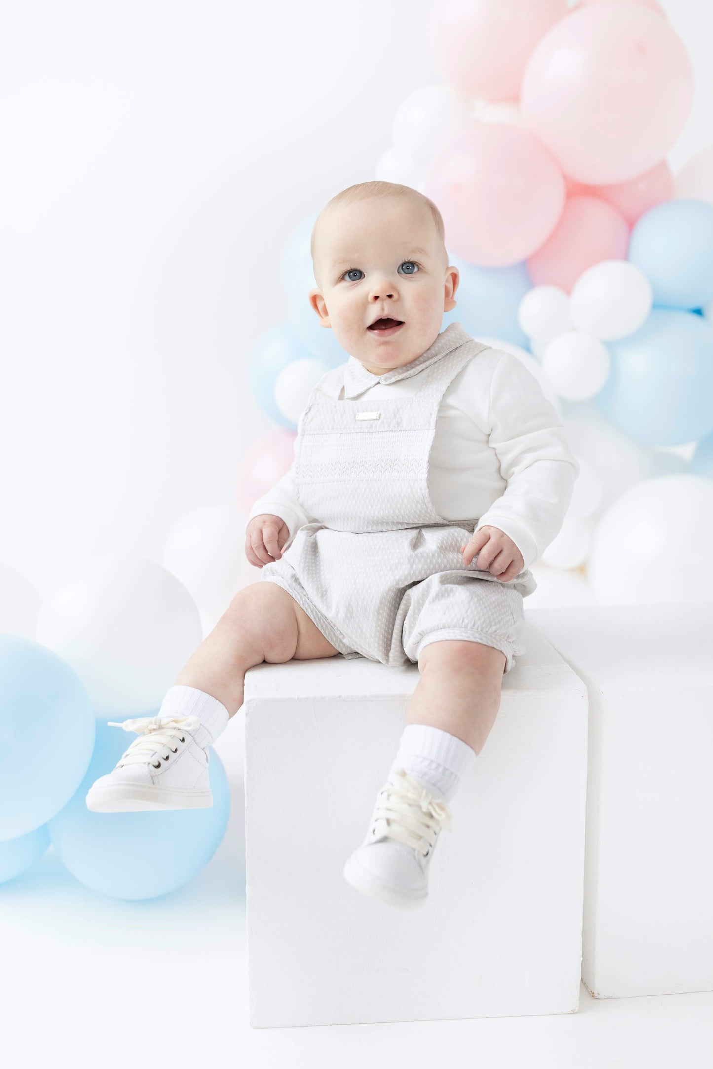 Blues Baby Boys Beige Short Smock Dungaree Set BB2168