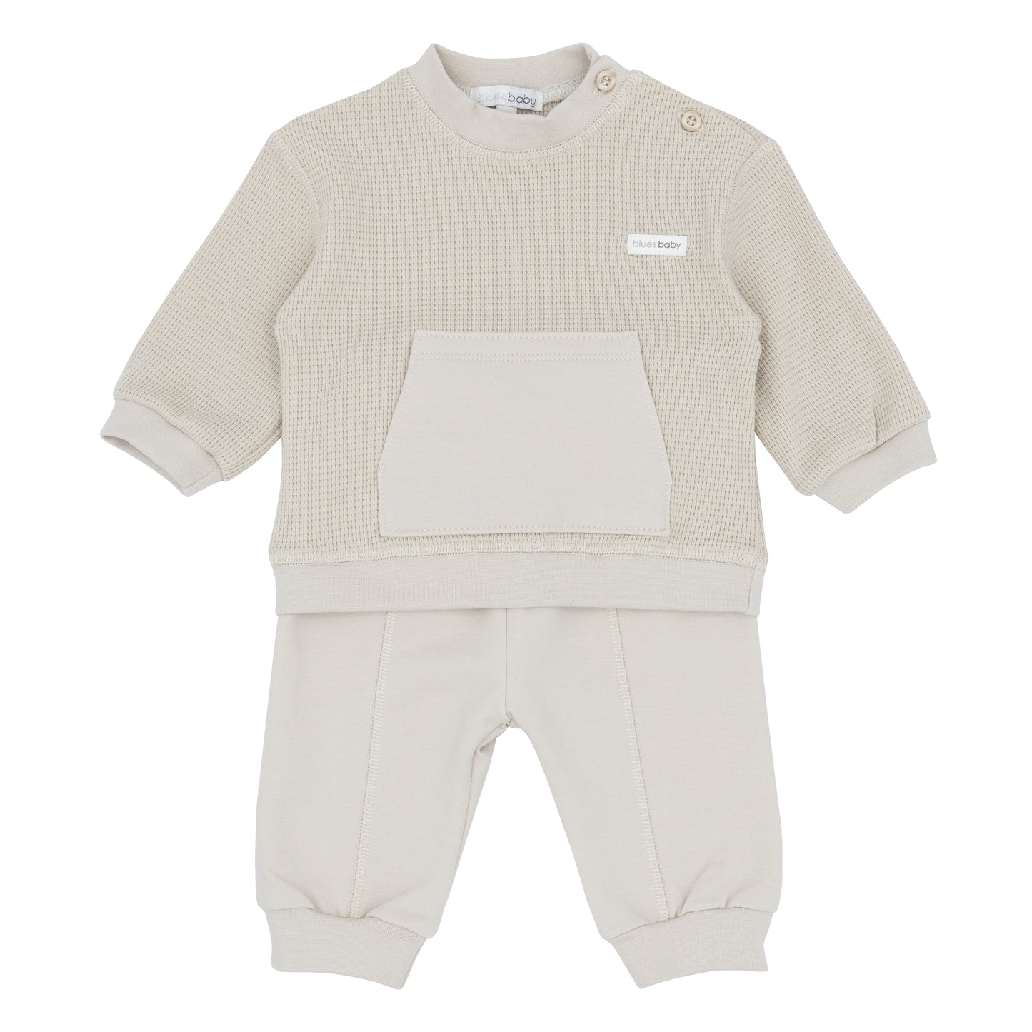 Beige baby boy outfit with long-sleeve top and pants 