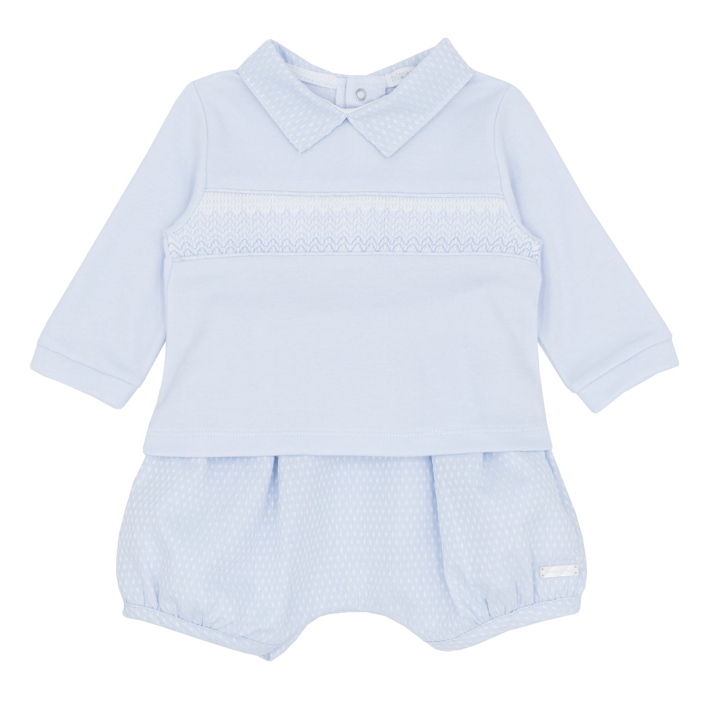 Light blue baby romper with long-sleeve top 
