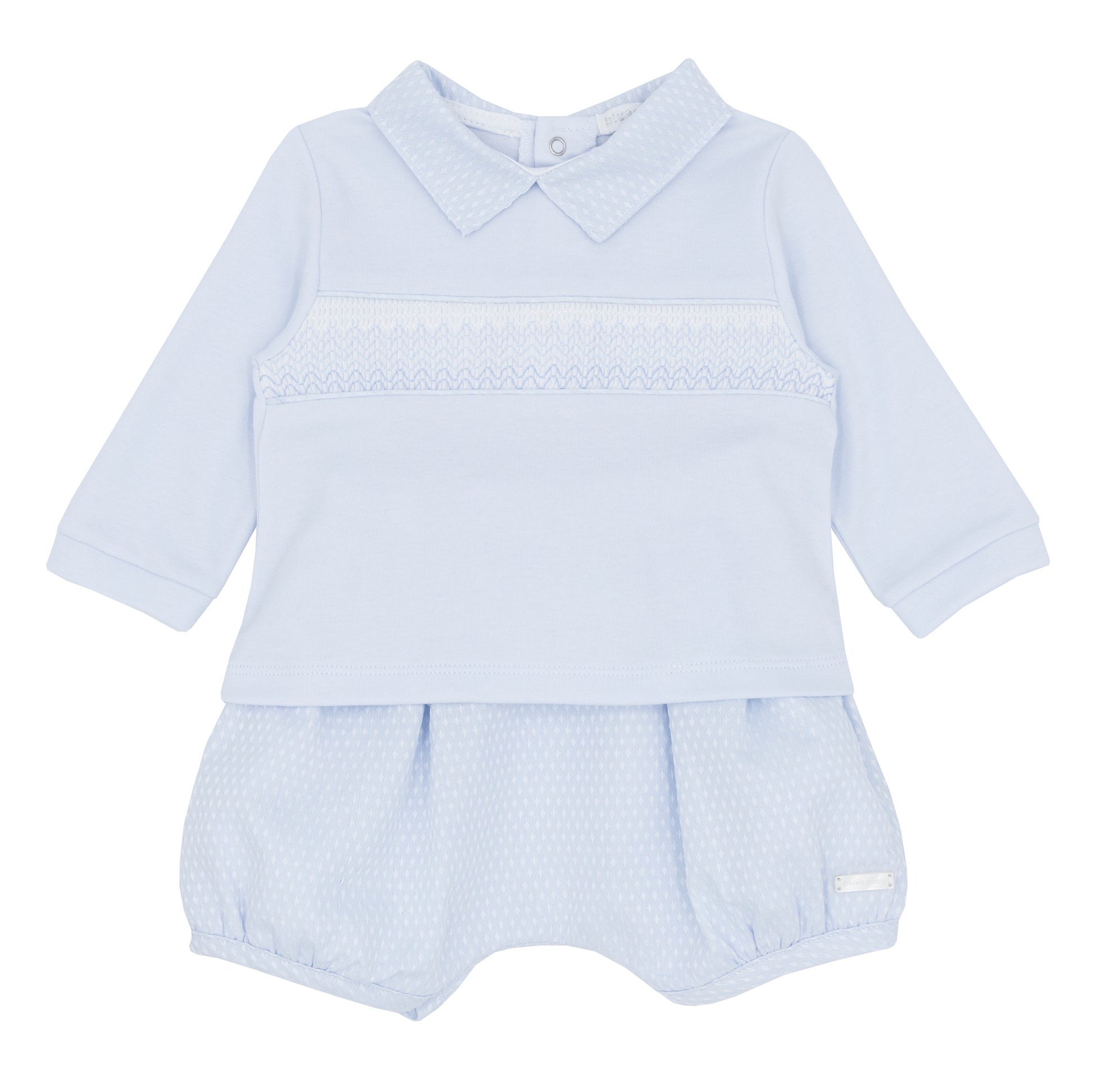 Light blue baby romper with long-sleeve top 