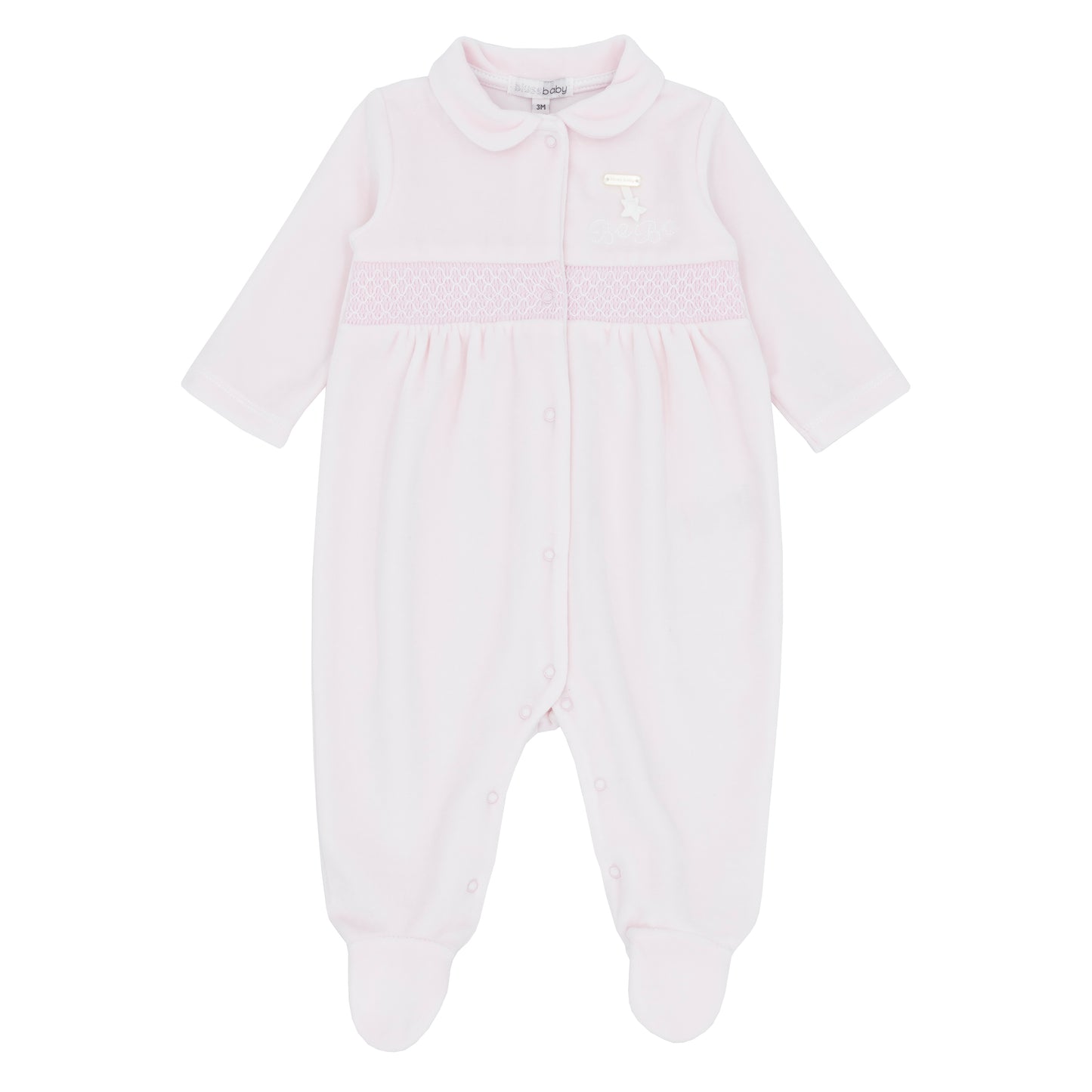 Blues Baby Girl Pink Velour Smock Babygrow BB2061