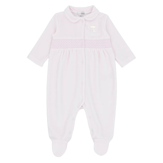Blues Baby Girl Pink Velour Smock Babygrow BB2061