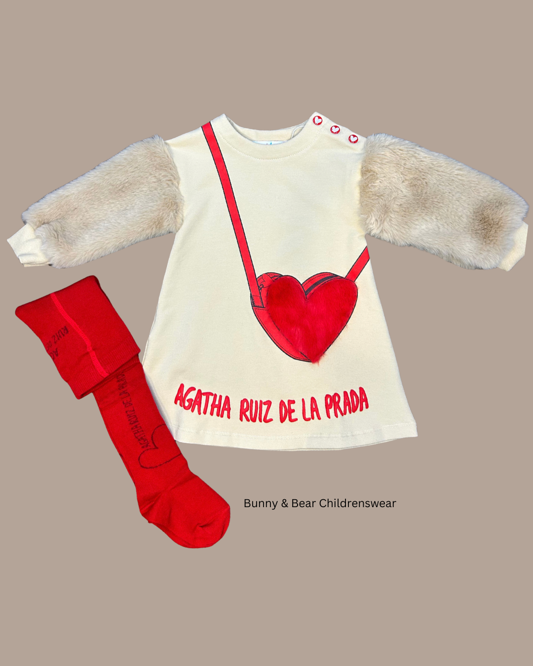 Agatha Ruiz De La Prada Beige Heart Handbag Dress & Tights 8238