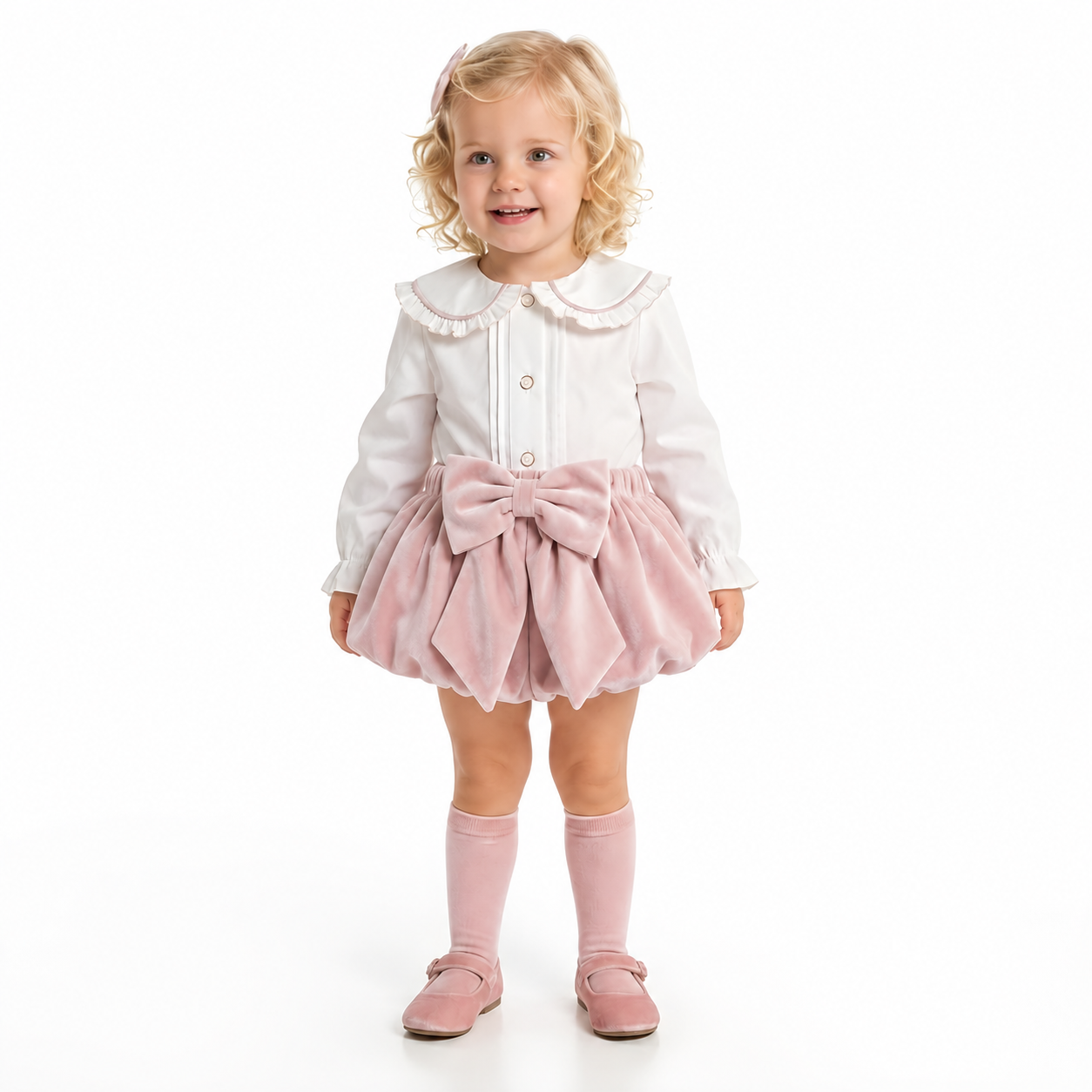 PRE ORDER Be Chic Girls Pink Velvet Puffball Short Set 806 807