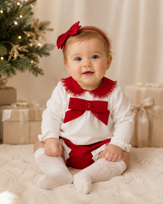 PRE ORDER Deolinda Baby Girl Cream & Red Bloomer Set 6728