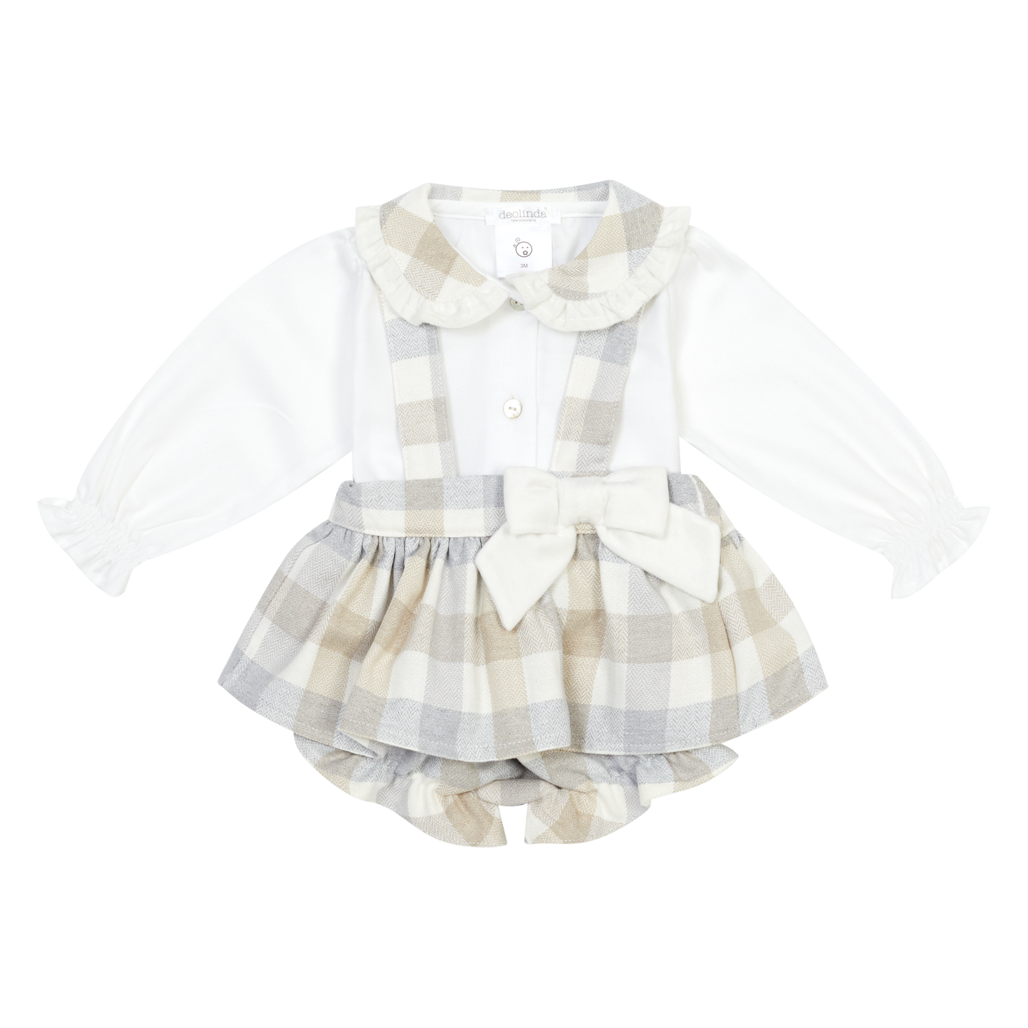 PRE ORDER Deolinda Baby Girl Grey Tartan Bow Pant Set 6603