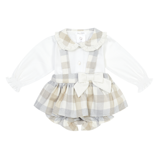 PRE ORDER Deolinda Baby Girl Grey Tartan Bow Pant Set 6603